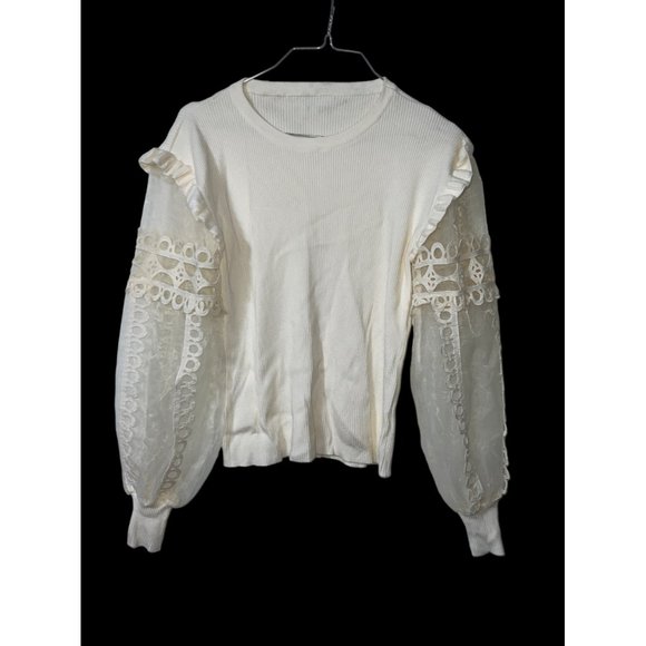 Aaeda Cream Ivory Sweater with Lace Long Sleeves Size Large - Picture 3 of 4